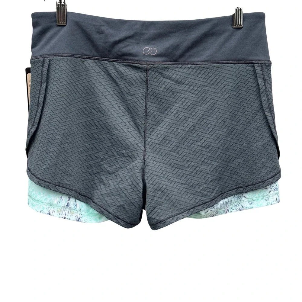 NWT Calia Carrie Underwood 2-in-1 Mesh Shorts Women Medium Gray Mint Havana Boho - Picture 2 of 11